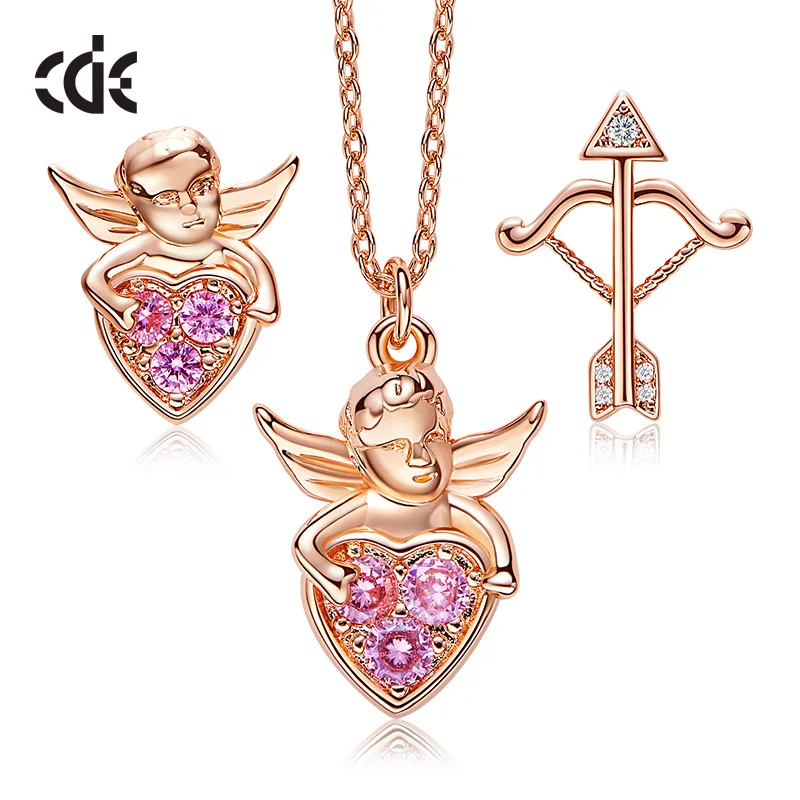 

CDE Women Gold Jewelry Set 925 Sterling Silver Cubic Zirconia Cupid Arrow Heart Necklace Earrings Set Rose Gold Jewelry Gift