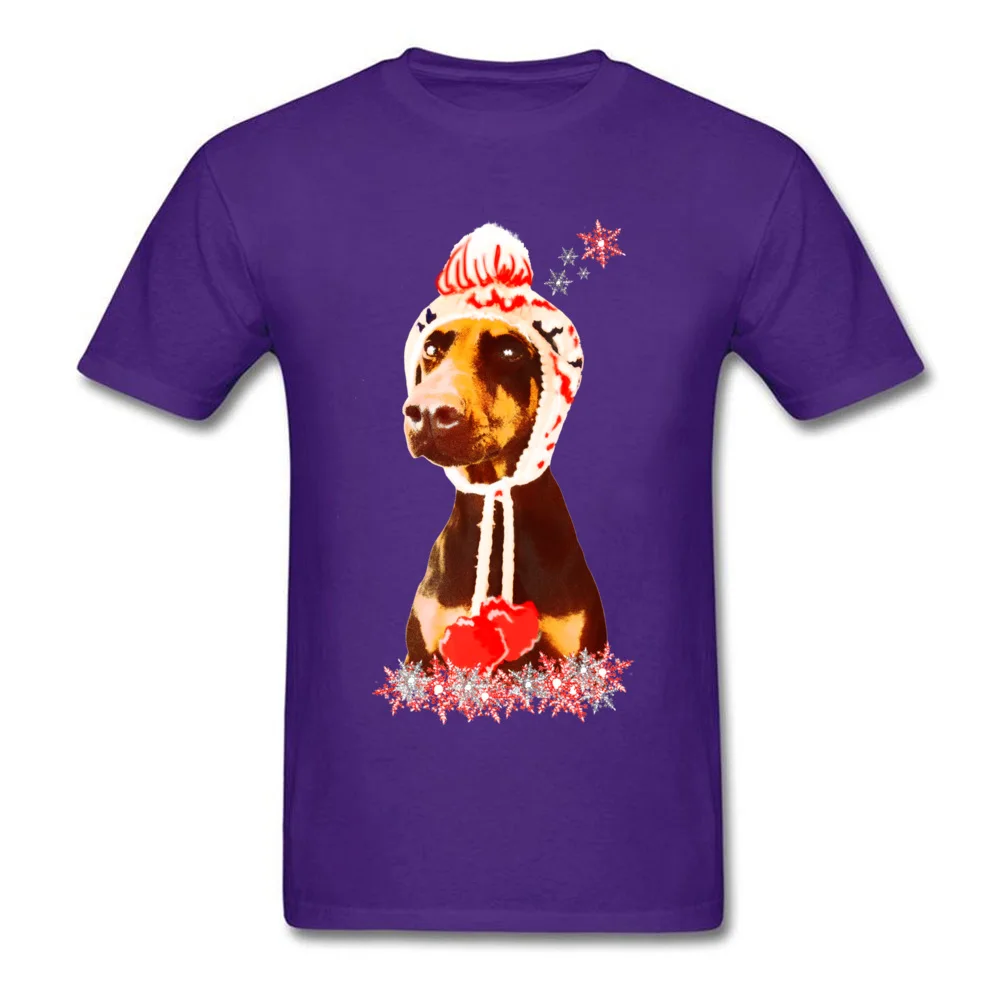Custom Frosty the Doberman Men's T-Shirt Newest Summer Short Sleeve Round Collar Pure Cotton Tops Tees Party Tee Shirt Frosty the Doberman purple