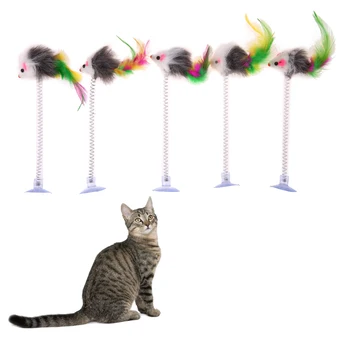 

5Pcs Elastic Cat Toys Feather False Mouse Bottom Sucker Interavtive Toys for Cat Kitten Playing Funny Cat Products