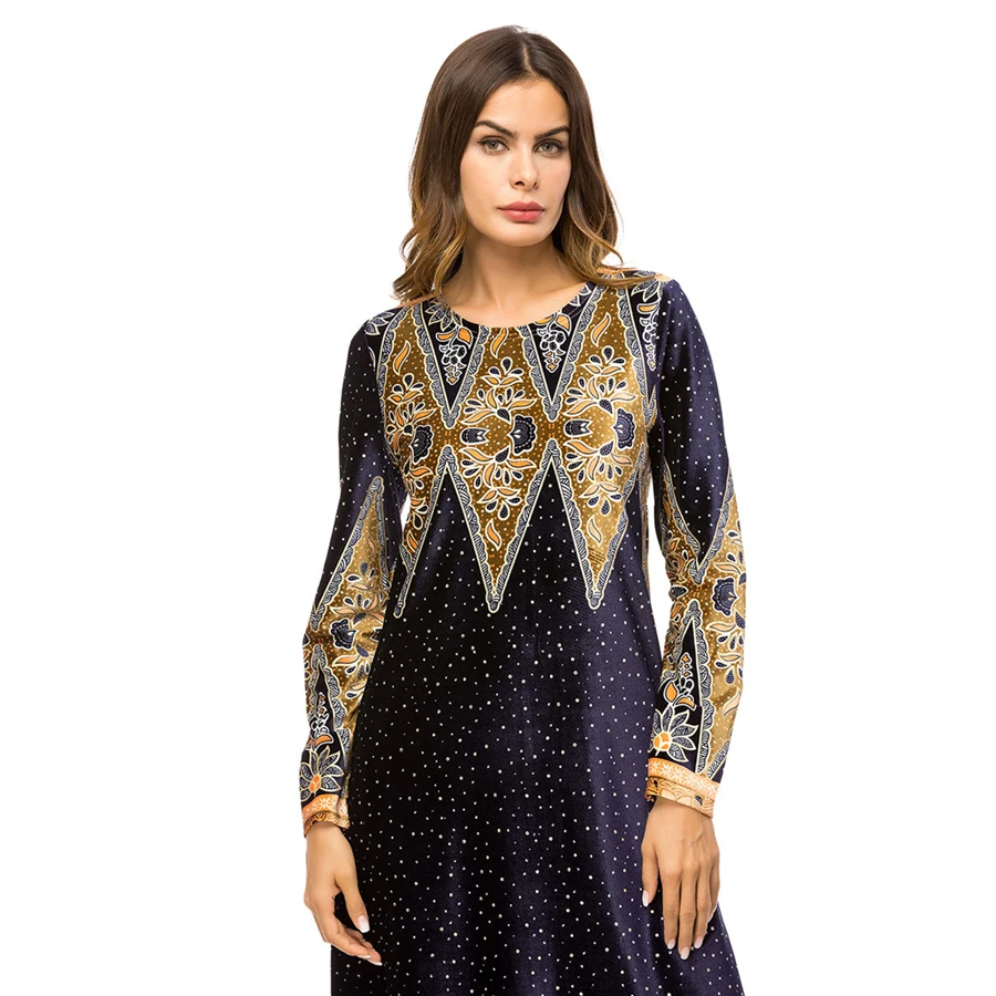GuyuEra New Muslim Robes High Quality Long Sleeve Fashion Boutique Print Dress African Dresses for Women