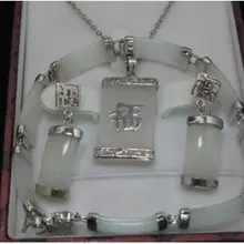 Очаровательная Настоящее Белый нефриты Тибет Серебряное ожерелье серьги браслет