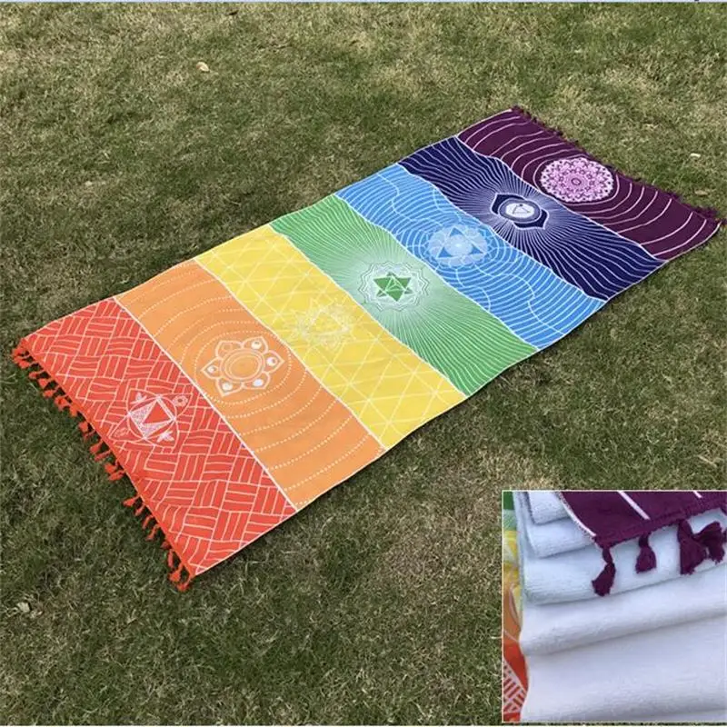 

Better Quality Towel Material Bohemia India Mandala Blanket 7 Chakra Rainbow Stripes Tapestry Beach Towel Yoga Mat Bath Towel