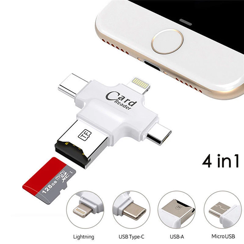 Стильный 4in1 Мини USB-C OTG TF Card Reader для IOS iPhone Android samsung
