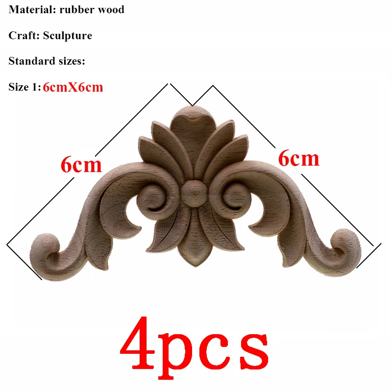VZLX 4 шт./лот, деревянная аппликация, Неокрашенная древесина, резная угловая окантовка, рамка для домашней мебели, стены, двери шкафа, Декор, ремесла, современные - Цвет: 6cmX6cm