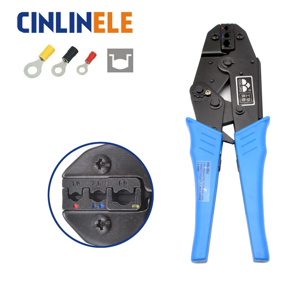 

HS-30J 1.0-1.5mm 1.1-2.5mm 2.6-6.0mm 17-10AWG Crimp Pliers Multi Hand Tools Insulation Ring&Spade Terminals Crimping 9 Inch