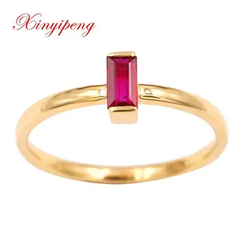 

Xin yi peng 18 k yellow gold inlaid natural ruby ring women ring simple fine anniversary gift Au750