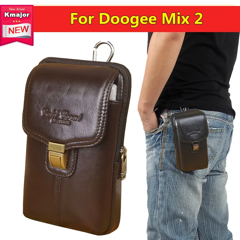 

Genuine Leather Double-deck Pouch Clip Waist Purse Case Cover for Doogee Mix 2 6.0" Mobile Phone Bag Case Free Shipping