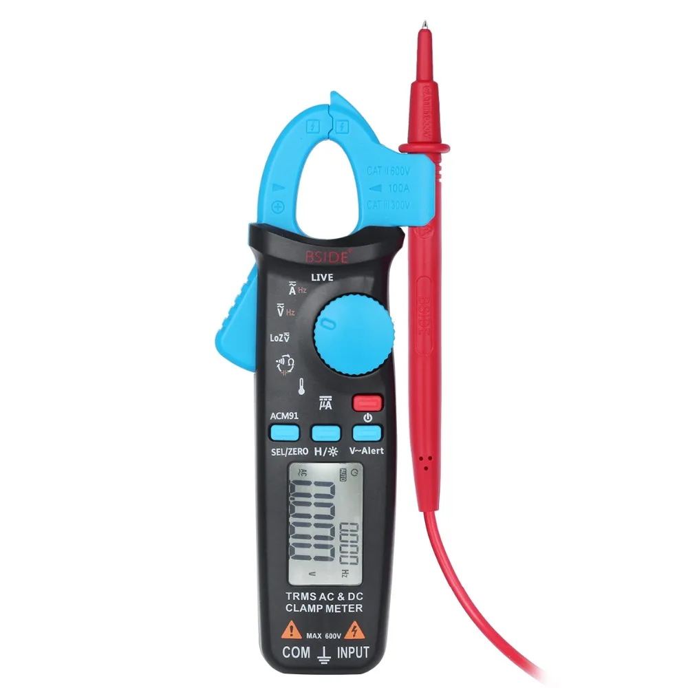 Bside 1mA TRMS Digital Clamp Multimeter AC/DC Current Capacitance Temperature Live Check V-alert Backlight with Pocket Clip