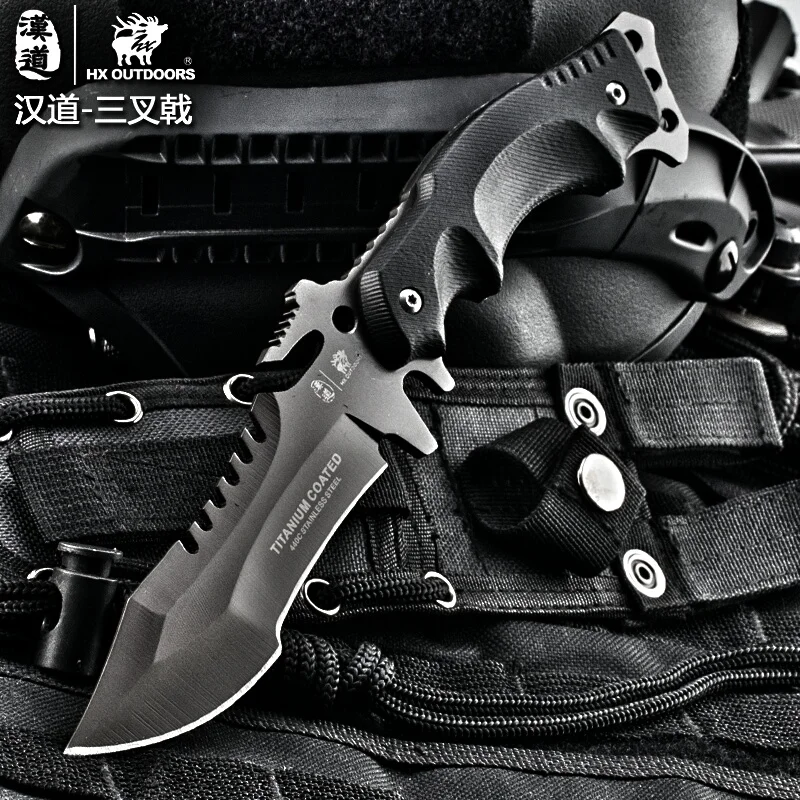 Online HX cuchillo de supervivencia al aire libre caza del ejército 58hrc dureza cuchillos rectos herramienta esencial para autodefensa exterior Dropshipping