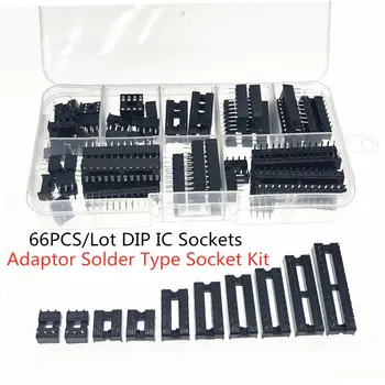 

66PCS/Lot DIP IC Sockets Adaptor Solder Type Socket Kit 6,8,14,16,18,20,24,28 pins + Box