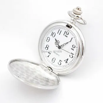 

ELEGANT MIRROR PLAIN SILVER TONE POLISHED MEN'S POCKET WATCH W/ CHAIN NICE XMAS GIFT WHOLESALE PRICE H102