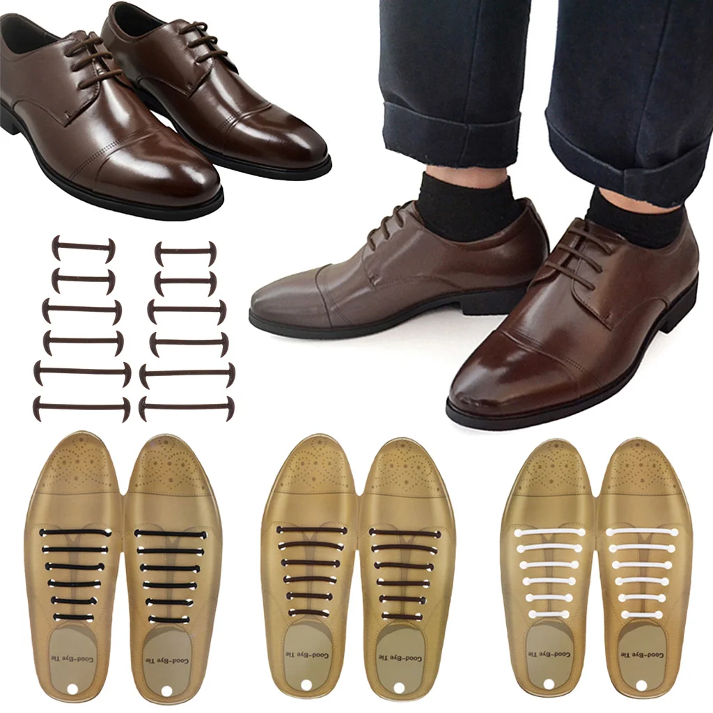 

12pcs a Set Unisex No Tie Shoe Laces Elastic Silicone Shoelaces for Mens Leather Shoes
