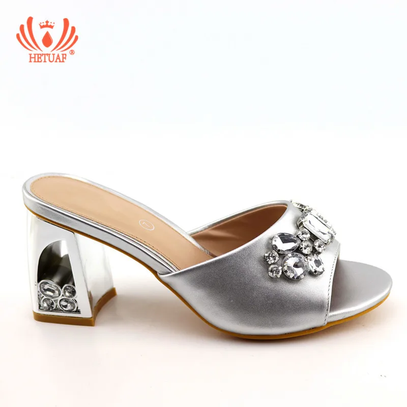 

2019 Silver Color New Arrival Open Toe African Shoes Without Bag Matching Set Nigerian Summer Wedding High Heels Sandals Shoes