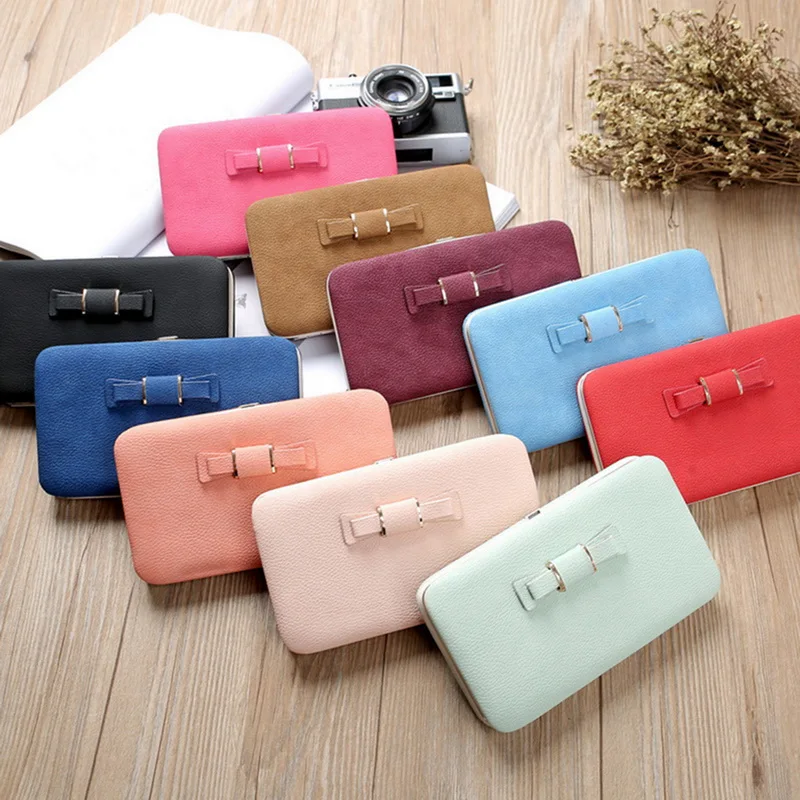 

MoneRffi Women's Leather Wallet Leather Bow With Credit Card Cash and Smartphone Pockets Multi-Packet Long Purse Clutch Bag 2019