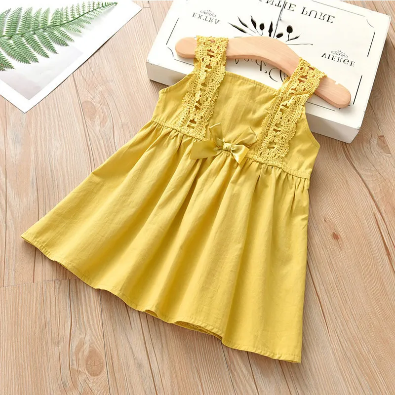 Bear leader/платья для девочек; Новинка г.; брендовая одежда принцессы с квадратным воротником и бантом; однотонные милые платья для От 2 до 6 лет - Цвет: ay614 yellow