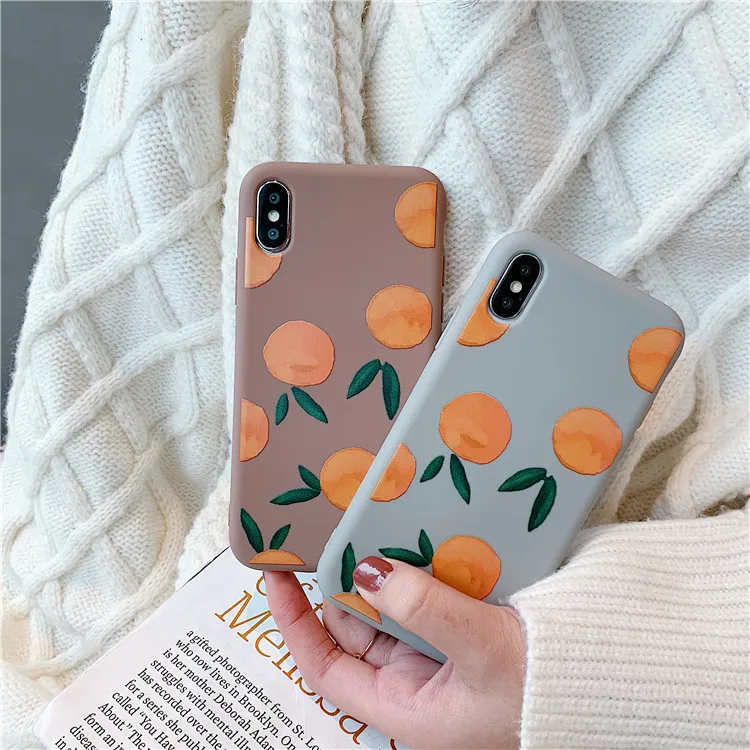 

Art Green Leaf Fruits Korean Phone Case For iPhone 7 7 Puls 6 6S 7 8 Puls X XS Max XR Cases Retro Orange Soft TPU Cover Coque