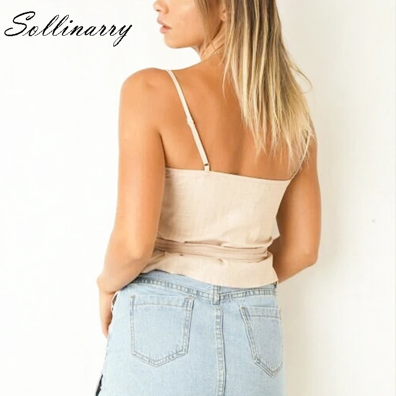 Sollinarry хлопок Спагетти ремень лук сексуальная Boho пляжные Топы корректирующие