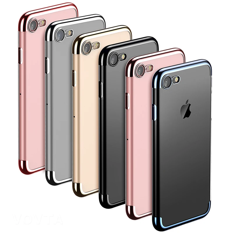 

VOVTA Case For iPhone 7 plus 8 Plus Luxury Plating Gilded Transparent TPU Silicone Soft Phone Cases Cover For iPhone 7 8 Case