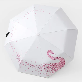 

Creative Beautiful Pink Petal Swan Umbrella Fully Automatic Women Folding Sun Umbrellas Rain Girl Flower Sakura Parasol SP058