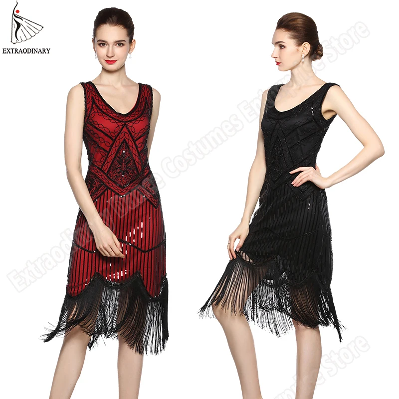 Billig Frauen Party Kleid 1920 s Great Gatsby Flapper Vestidos Sequin Bead Fringe Kleid Abend V Neck Verschönerte Fransen Sleeveless