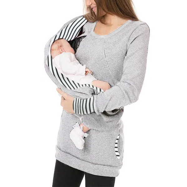 

ARLONEET Women's maternity Nursing Striped Top clothes pregnant Zip Scarf blouse breastfeeding Long Sleeve thick Sweatshirt CJ19