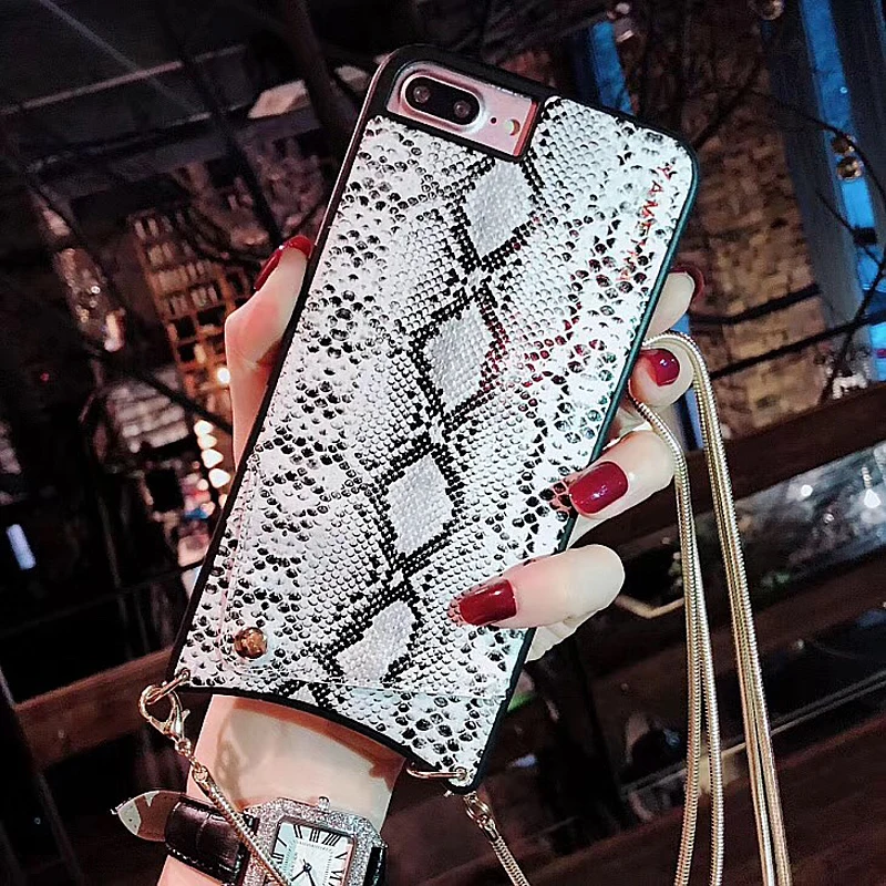 

Luxury Snake Pattern Wallet Bag For iPhone X Cover For iPhone 6 6s 7 8 Plus Xr Xs Max PU Leather Card Pocket Case With Chain