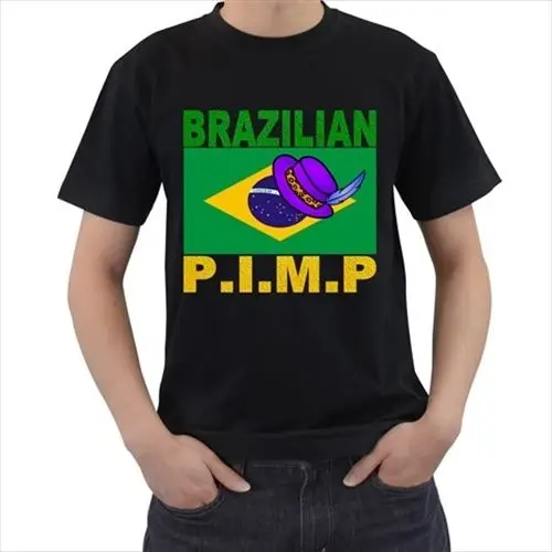 Бразильский P.I.M.P забавные Флаг Бразилии Brasil сутенер Hat комическая футболка E03