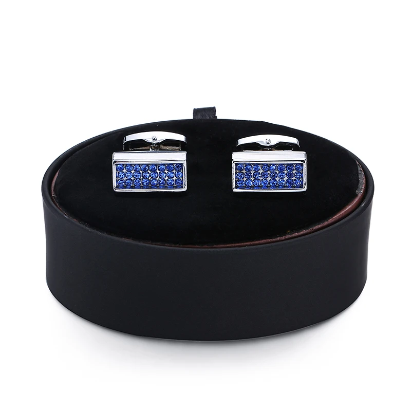 

DY is a set of high-end men's shirts Cufflinks Gift Handmade Blue Crystal Cufflinks black leather case set free shipping