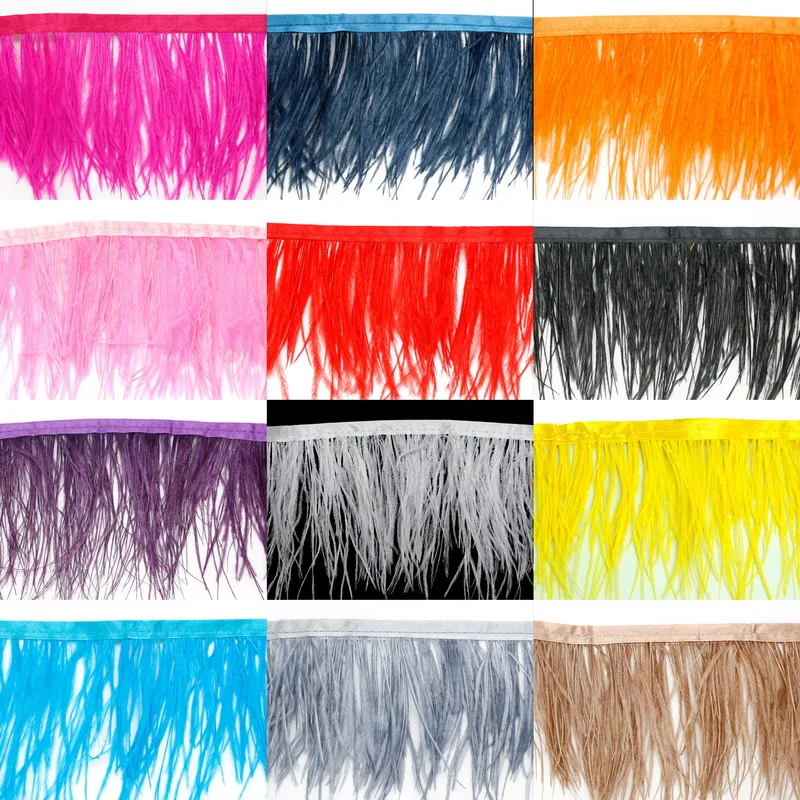 

12 Color for Selections Ostrich Feather Skirt Fringe Trim for Handmade Dress Party Clothing Decoration & DIY Craft Making 1M/lot