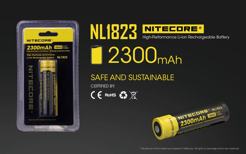 2 шт. Nitecore NL1823 2300 мАч 3,7 в Перезаряжаемый 18650 литий-ионный аккумулятор для светодиодный фонарик