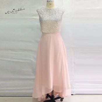 

Designer Luxury 2 Piece Prom Dresses 2017 Beaded Imported High Low Party Dress for Graduation Vestidos de Gala Robe de Soiree