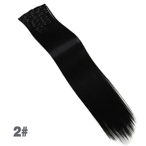 AOSIWIG, 6 шт., длинные, 24 дюйма, стрижка, настоящие, толстые, на всю голову, на заколках, для наращивания волос, натуральные синтетические волосы для женщин - Цвет: 2