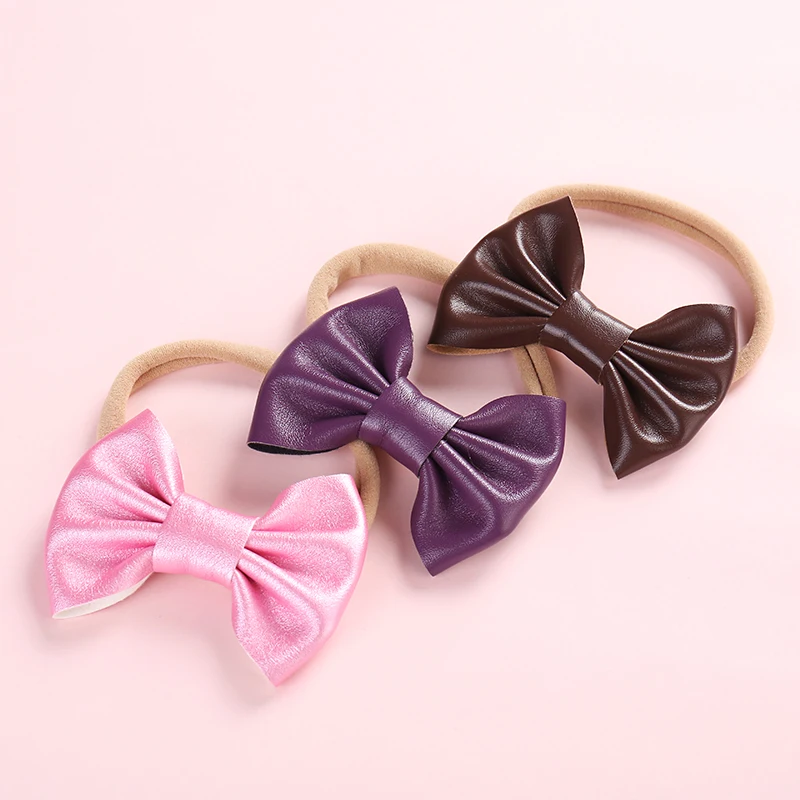 

Dejorchicoco 3pcs/lot Kids Girls Soft Bow Leather Headbands With Elastic Nylon Head Band Kids Girls Handmade Hair Accessories