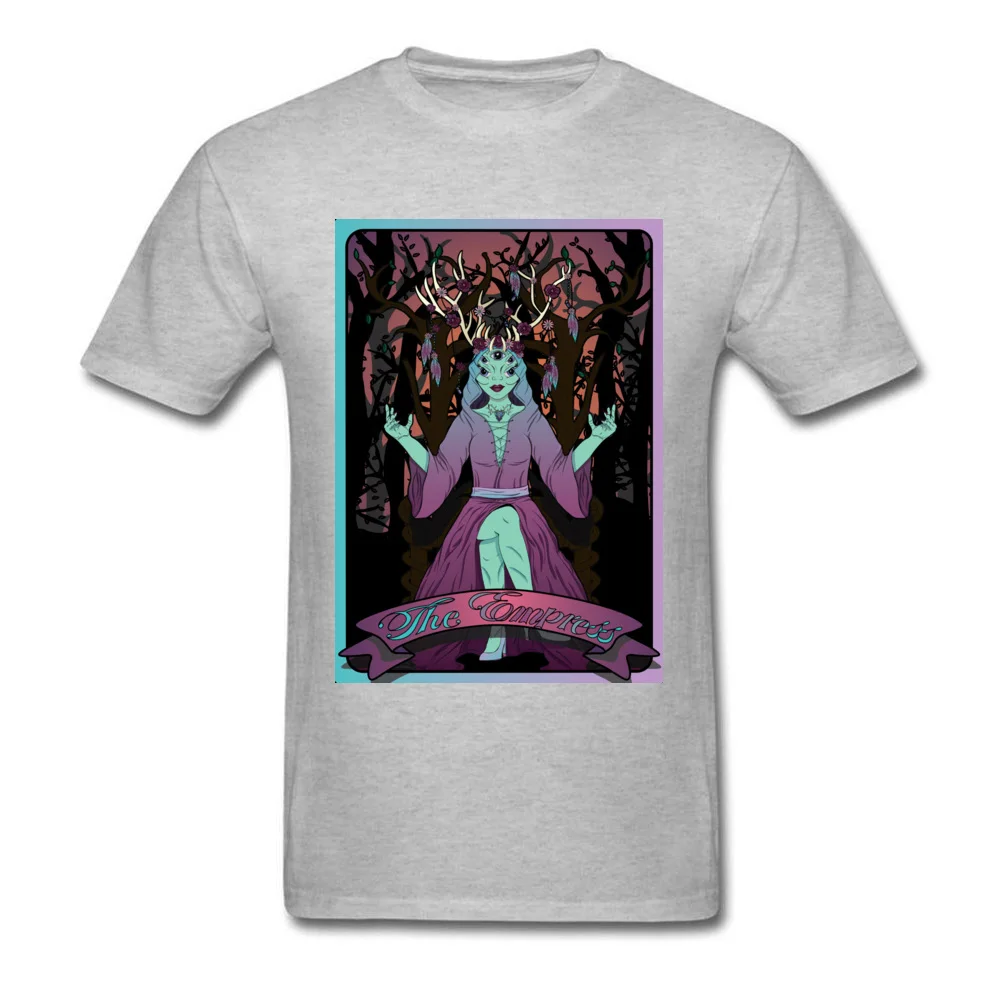 Street Tarot Card The Alien Empress Men Tshirts Fitted Summer/Autumn Short Sleeve Tops Shirt Crew Neck 100% Cotton T Shirt Tarot Card The Alien Empress grey