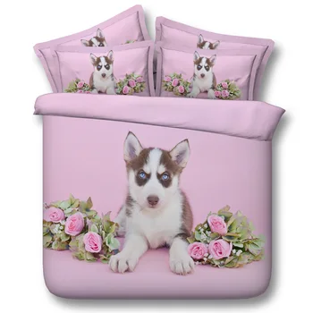 

Pink huskies Digital print Bedding Set Quilt Cover Design Bed Set Bohemian a Mini Van Bedclothes 3pcs JF102