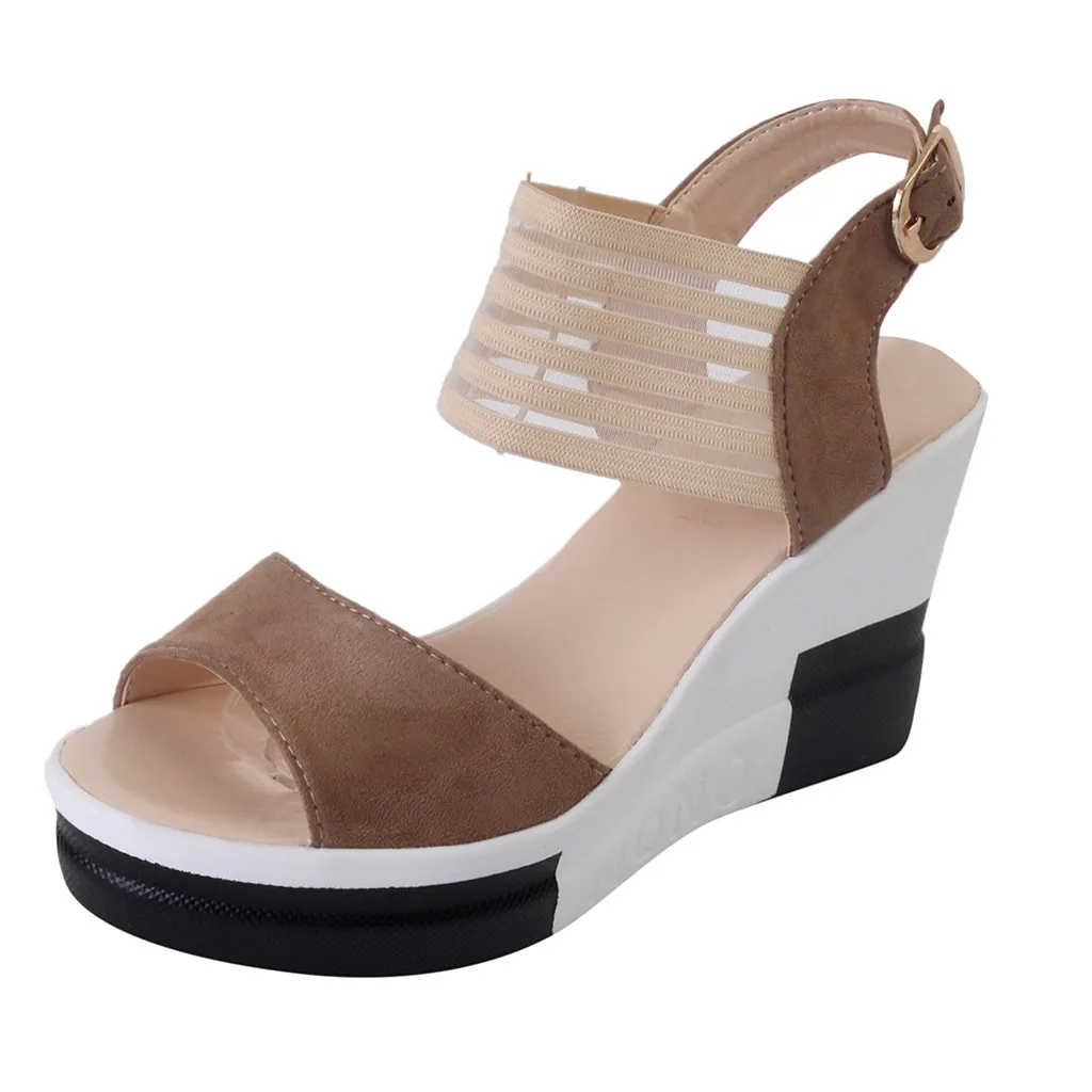Youyedian, модные туфли Для женщин на высоком каблуке, сандалии с открытыми пальцами Для женщин Повседневное на танкетке обувь с ремешком и пряжкой; scarpe donna; кожаные туфли-лодочки eleganti# g2 - Цвет: Brown