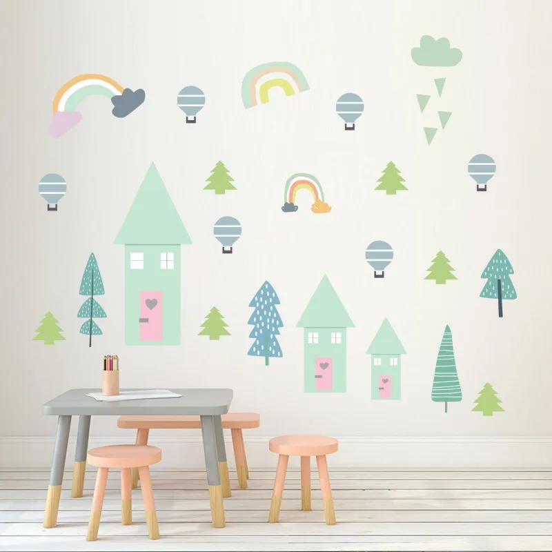 Tofok Радуга деревья DIY стикер на стену мультфильм скандинавском стиле теплая детская комната общежития Фреска Наклейка Съемный фон обои
