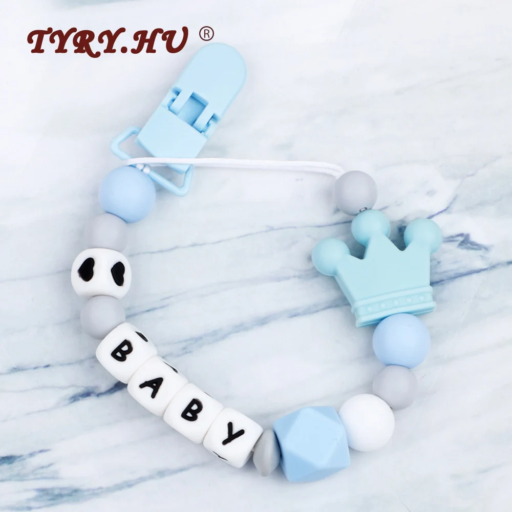 

1PC Crown Silicone Personalised Name Baby Pacifier Clips Teething Chain Baby Teether Handmade Silicone Pacifier Chains BPA Free