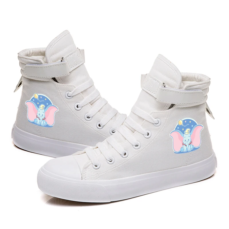 Женские кроссовки Dumbo слон с крыльями для девочек; парусиновые кроссовки для подростков; женская повседневная обувь; кроссовки со шнуровкой - Цвет: E White