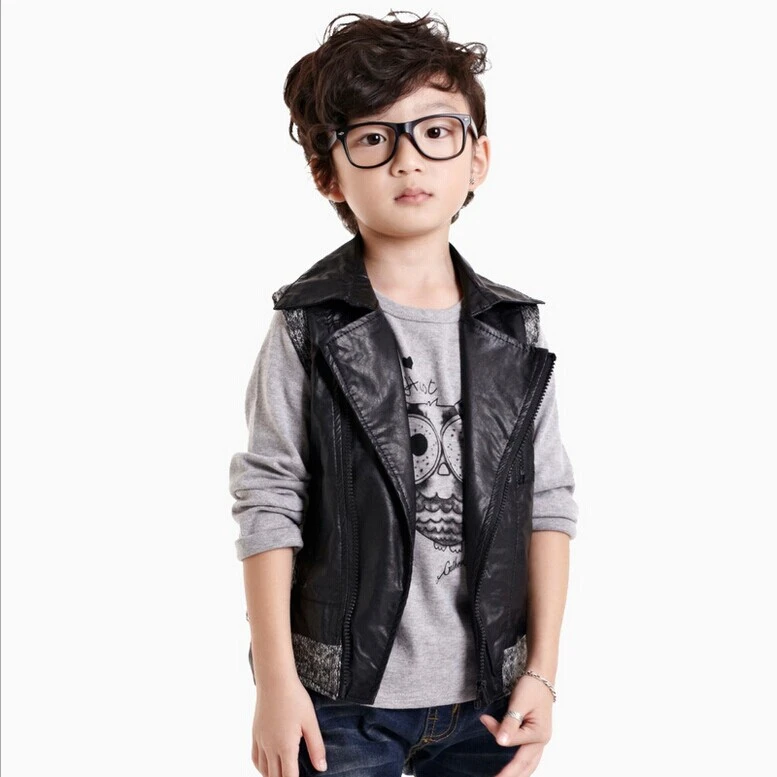 2015 niños negro de piel falsa chaleco para niños chaqueta del otoño del resorte del bebé infantil chicos cremallera negro de cuero imitación chalecos chalecos chaleco|child life vest|vest trainingvest camisole -