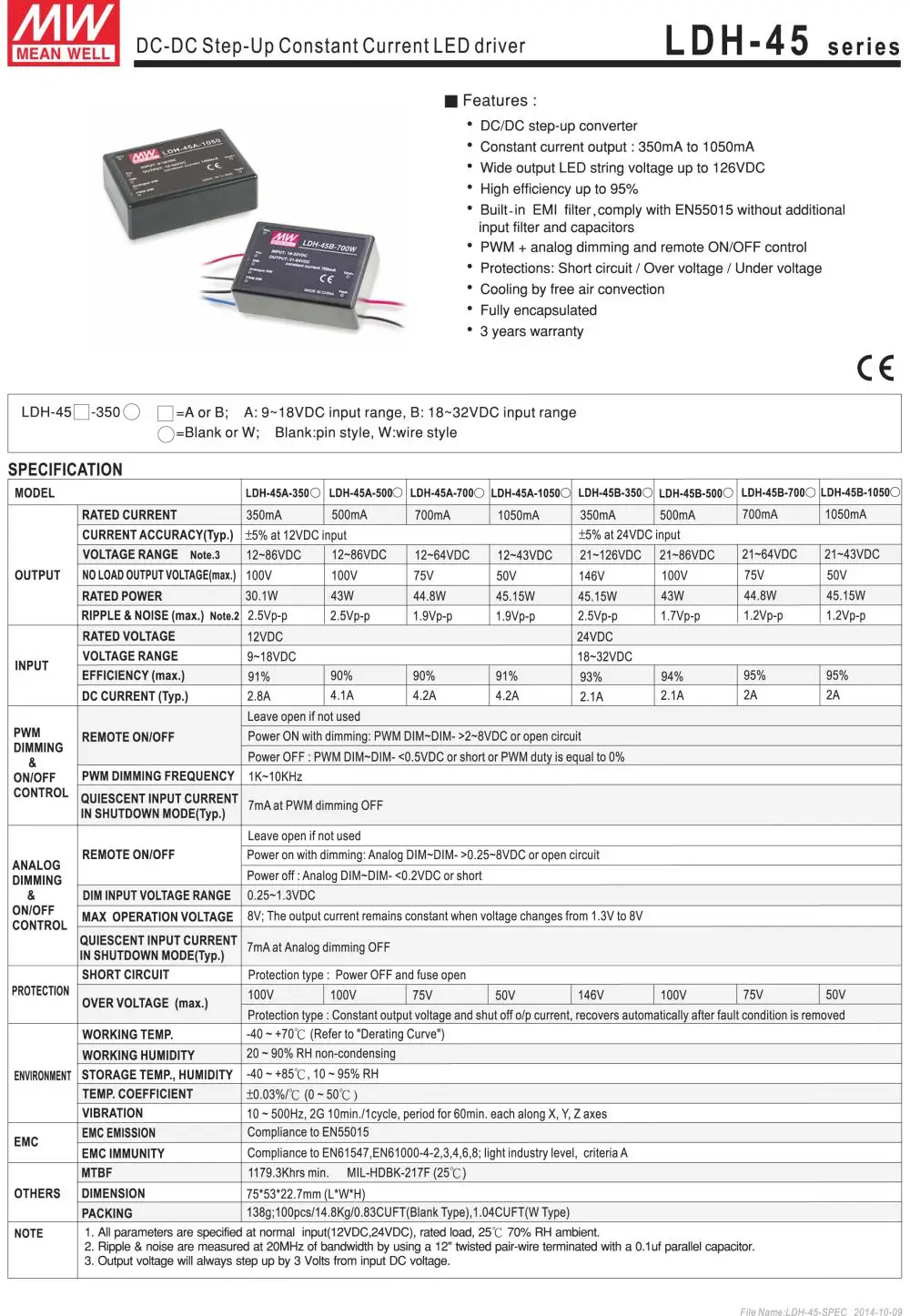 Бренд MEAN WELL представляет LDH-45A-350W 12~ 86VDC 350mA meanwell LDH-45A 30,1 W DC-DC светодиодный драйвер провода стиль