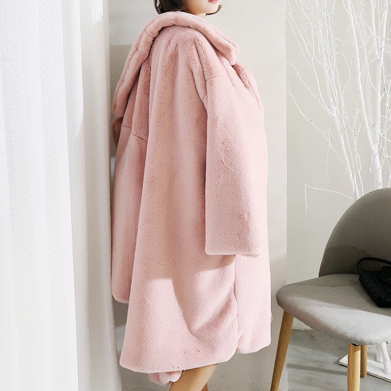 Nagodo Winter Long Mink Fur Coat women 2018 New Pink Thick Warm Faux Rabbit Fur Coats Lady Loose OverCoat Oversized Plush Coat