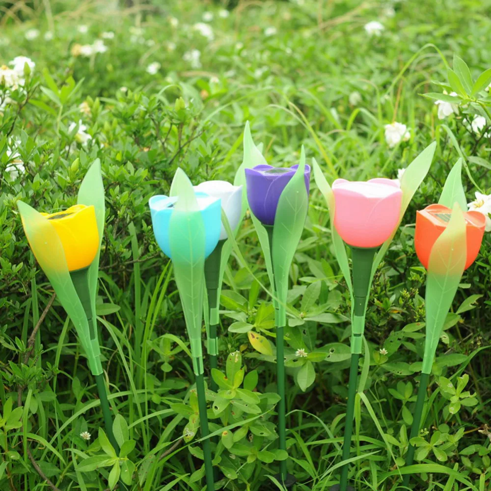 4pcs Solar Powered Tulip Flower LED Light Yard Garden Path Way