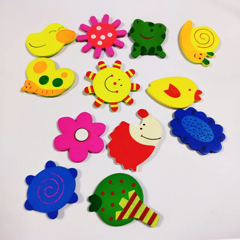 12 шт. деревянные игрушки магнитные наклейки на холодильник Пазлы Красочные Kawaii мультфильм животных игрушки для детей Детские Обучающие Развивающие игрушки