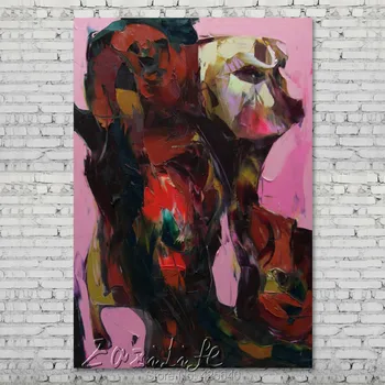

Palette knife portrait Face Oil painting Character figure canva Hand painted Francoise Nielly wall Art picture for living room35