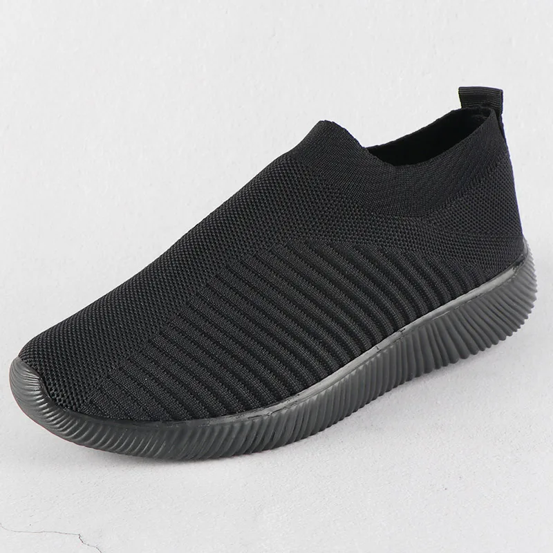 Новые женские кроссовки для бега, кроссовки с вязаным носком, спортивная обувь, спортивная дышащая обувь без шнуровки, basket femme zapatillas - Цвет: black