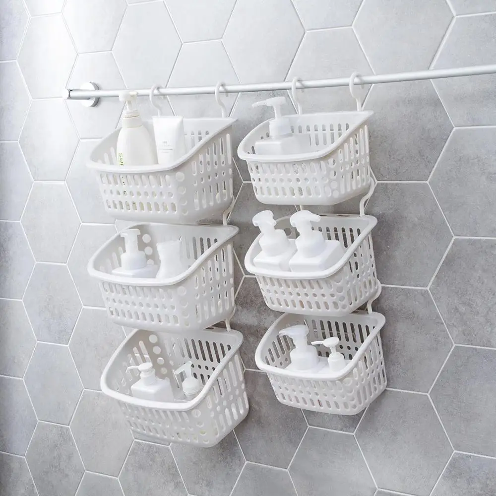 

Bathroom Hanging Storage Basket Desktop Sundries Storage Box Fruit Baskets Plastic Drain Bath Basket with Hook Kitchen Organizer