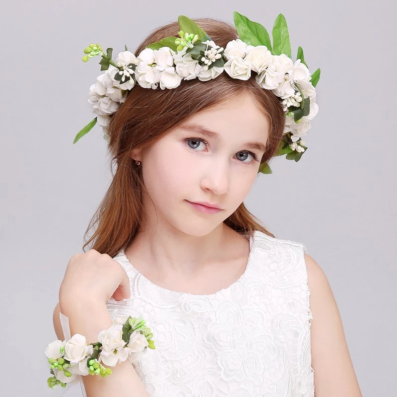 

White and Pink Artificial Flowers Wreaths Flower Girl Wedding Party Garland High Quality Wedding Accessories for One Size Wear