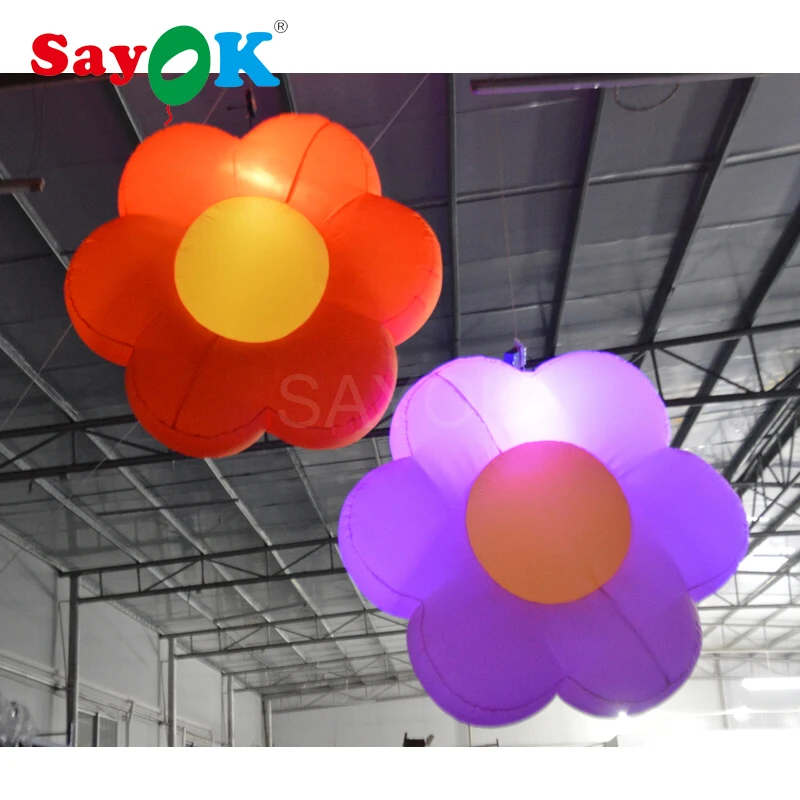 

2018 Hot sale colorful RGB led lighting hanging inflatable plum flower decoration for wedding party stage club