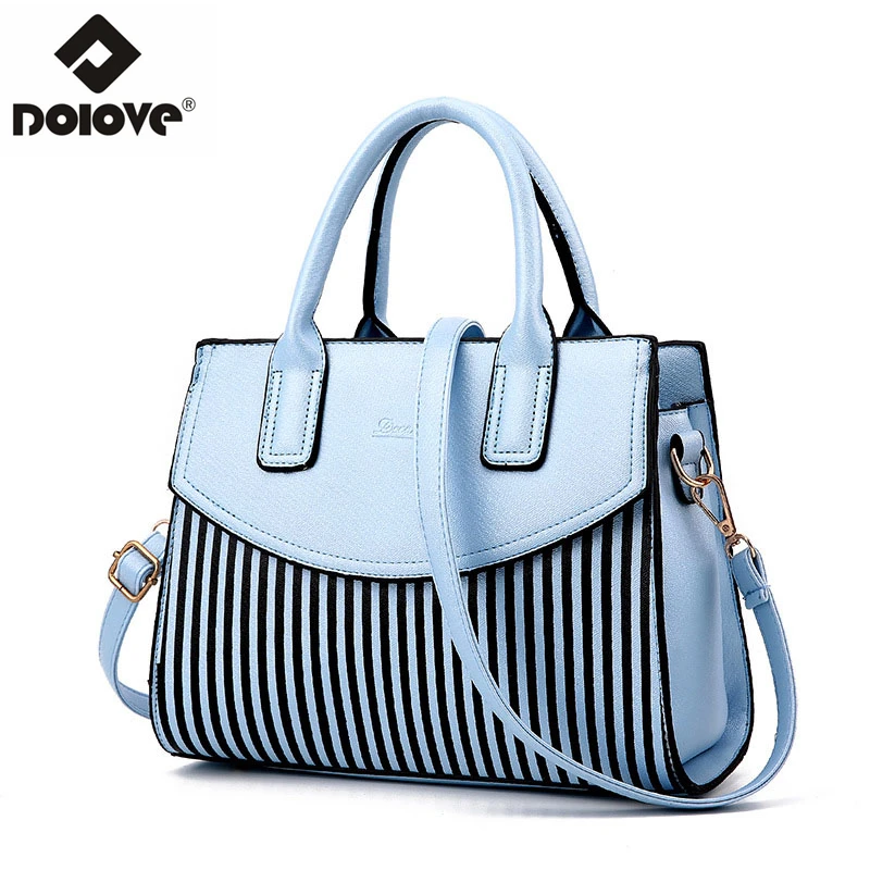 

DOLOVE 2019 Fashion New Style Women's Bag, Striped Pattern PU Leather Messenger Bag, One Shoulder Diagonal Handbag